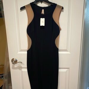 Bodycon sheer sides midi dress size large